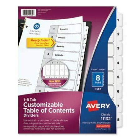 AVERY DENNISON Avery, CUSTOMIZABLE TOC READY INDEX BLACK AND WHITE DIVIDERS, 8-TAB, LETTER 11132